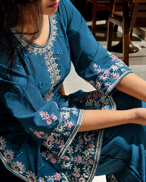 Pakistani Inspired Embroidered Dress - Blue