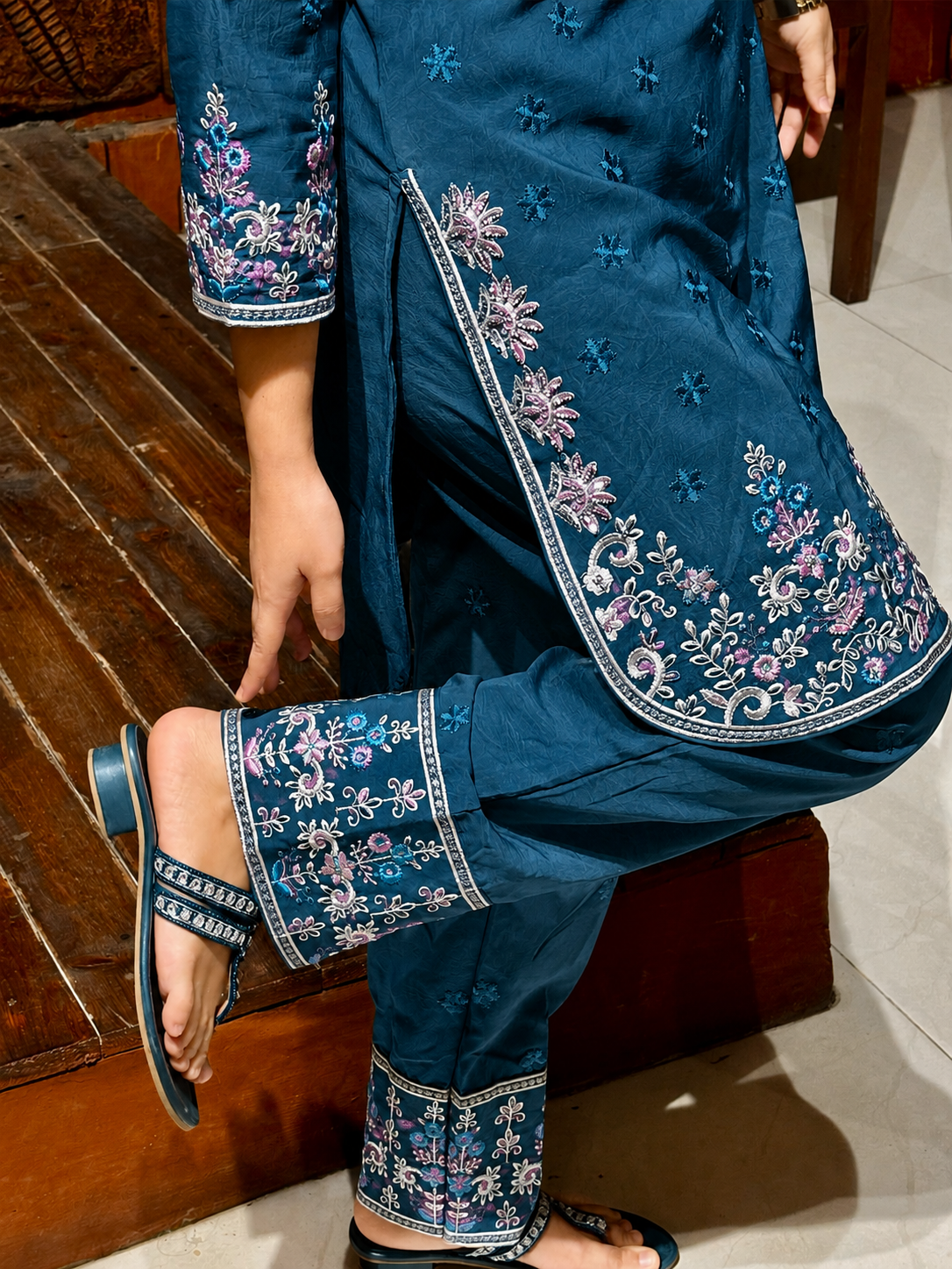 Pakistani Inspired Embroidered Dress - Blue