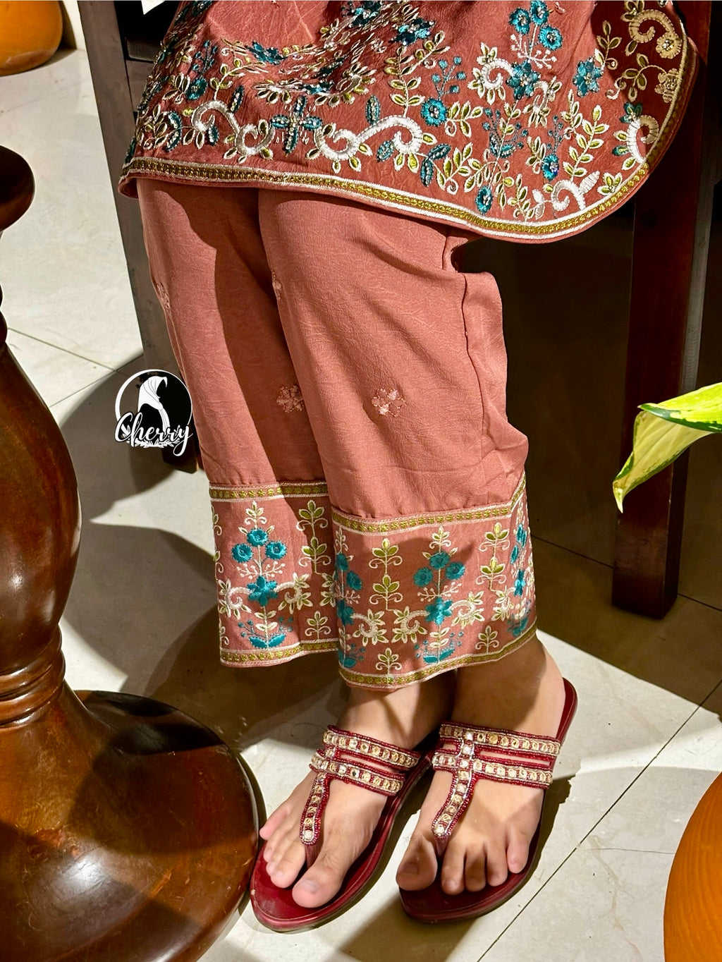 Pakistani Inspired Embroidered Dress - Peach