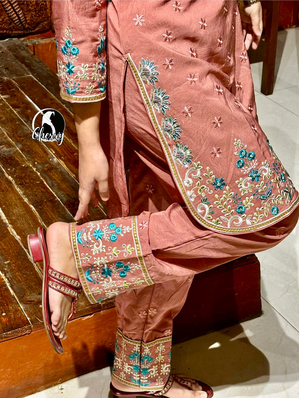 Pakistani Inspired Embroidered Dress - Peach
