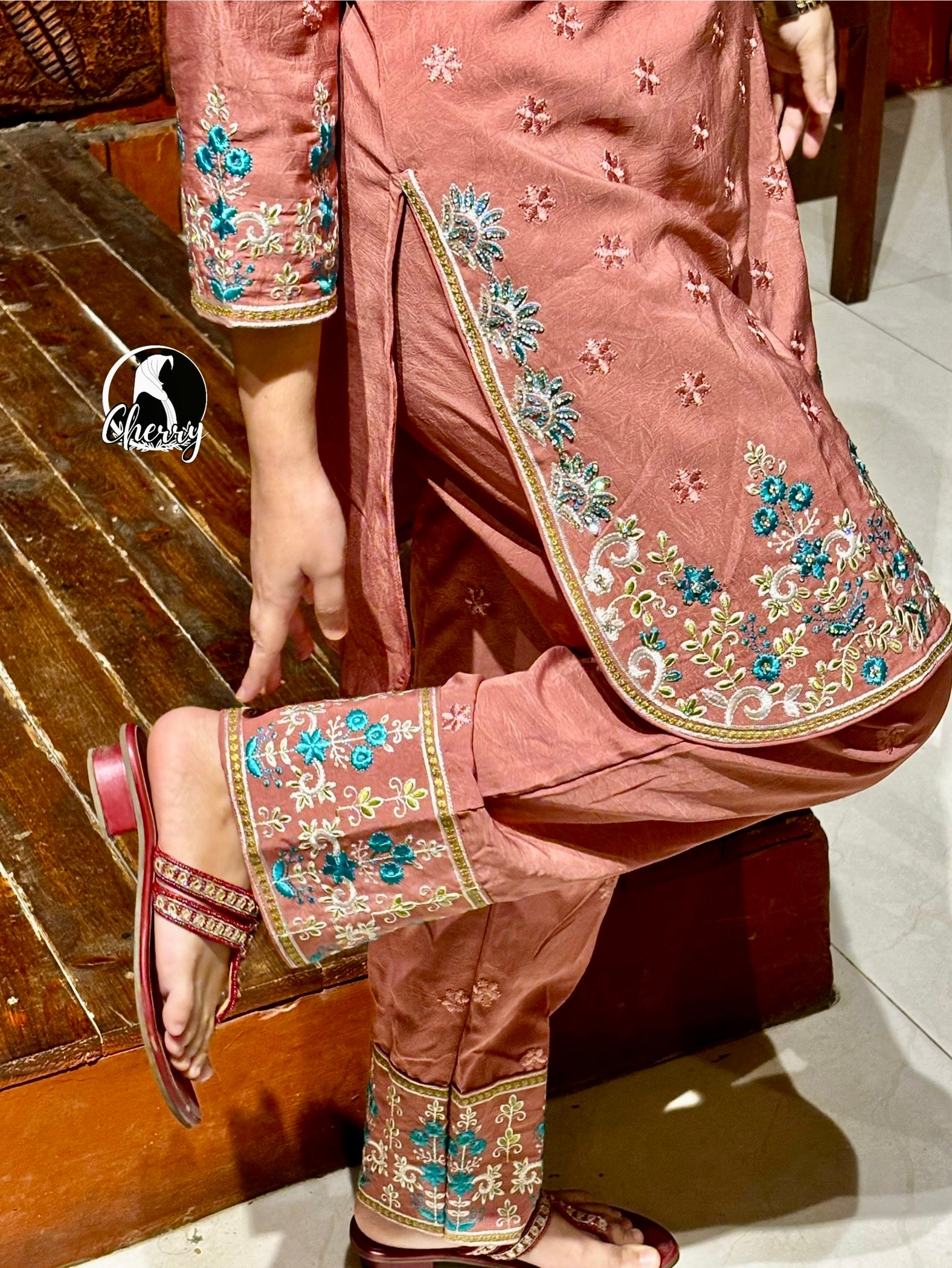 Pakistani Inspired Embroidered Dress - Peach