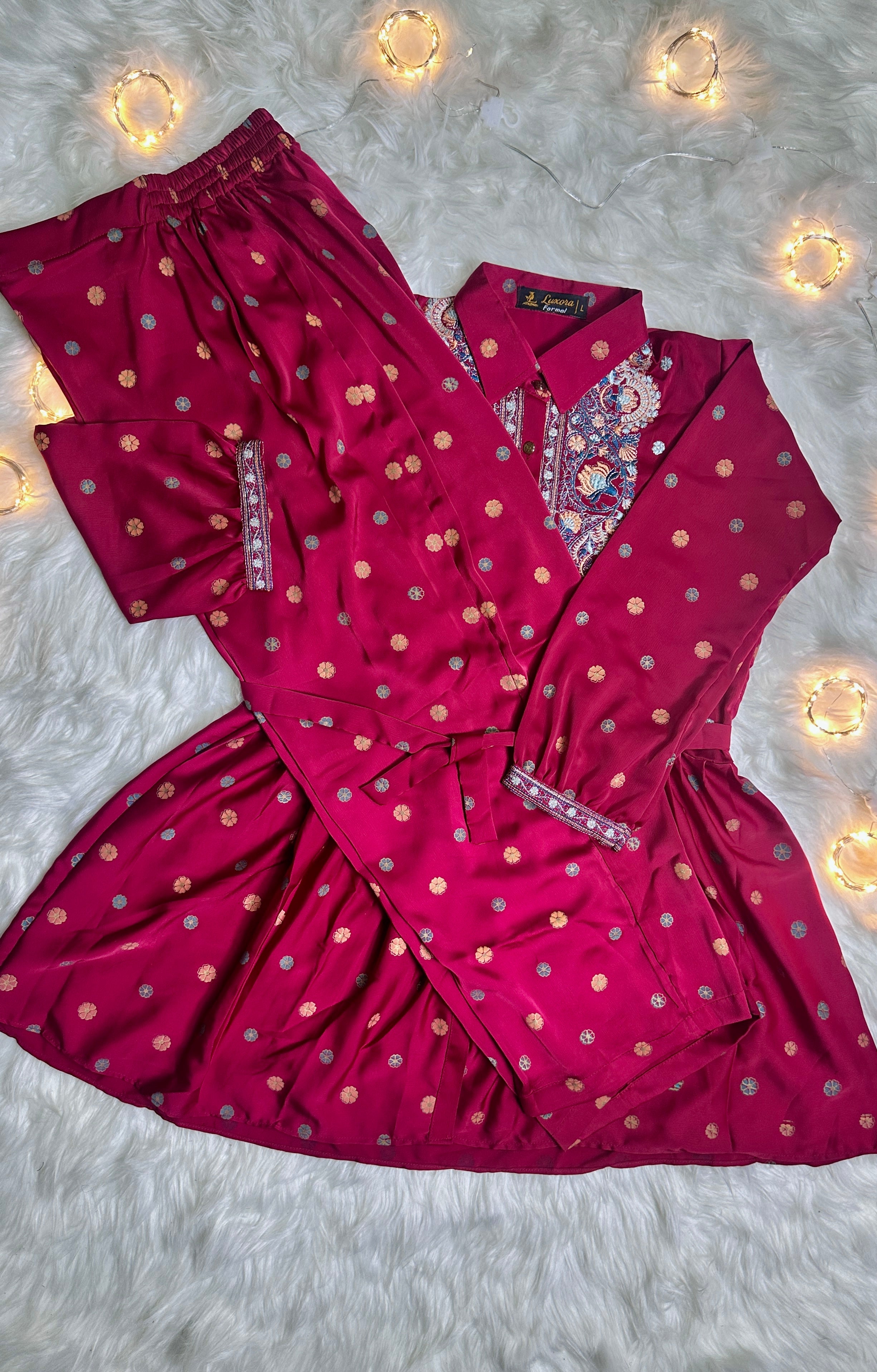 Silk Printed Co-ord Set - Red