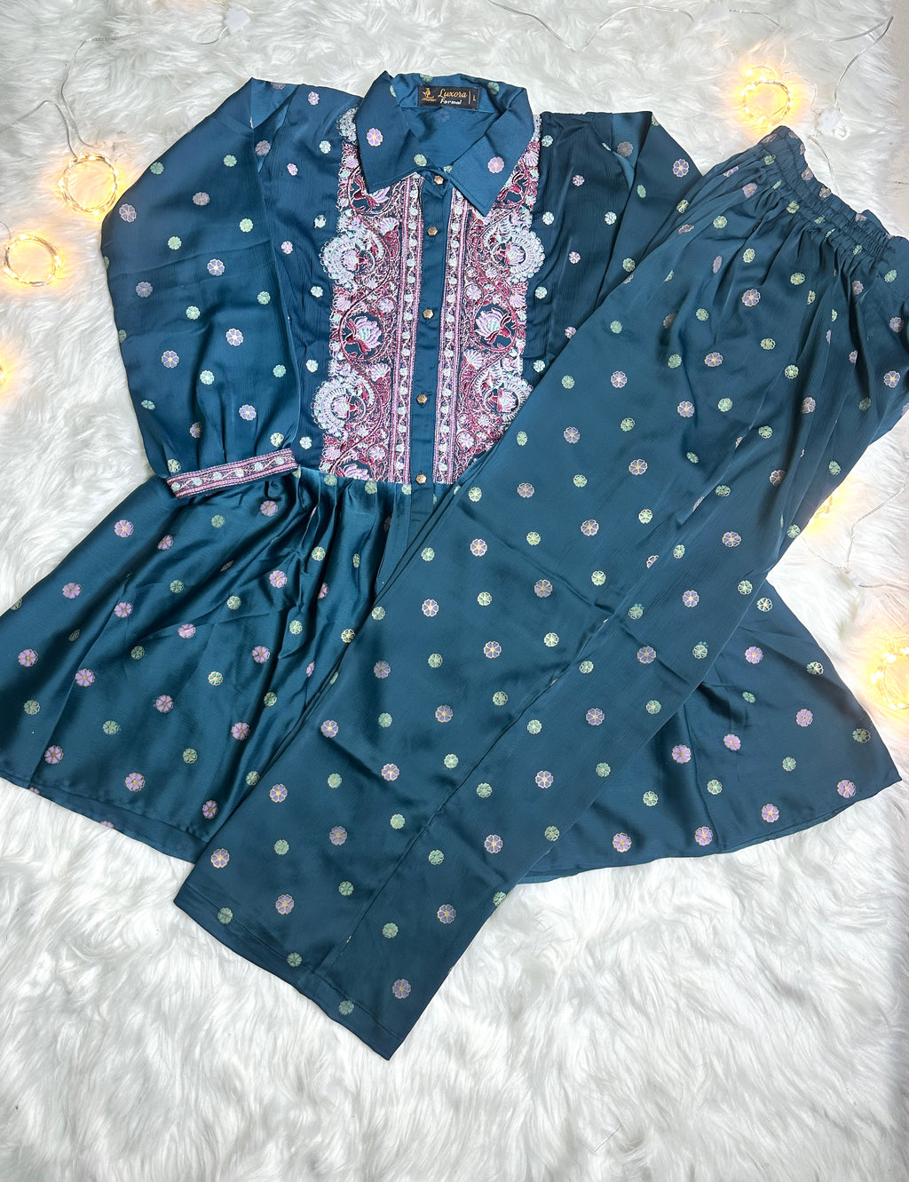 Silk Printed Co-ord Set - Bottle Green