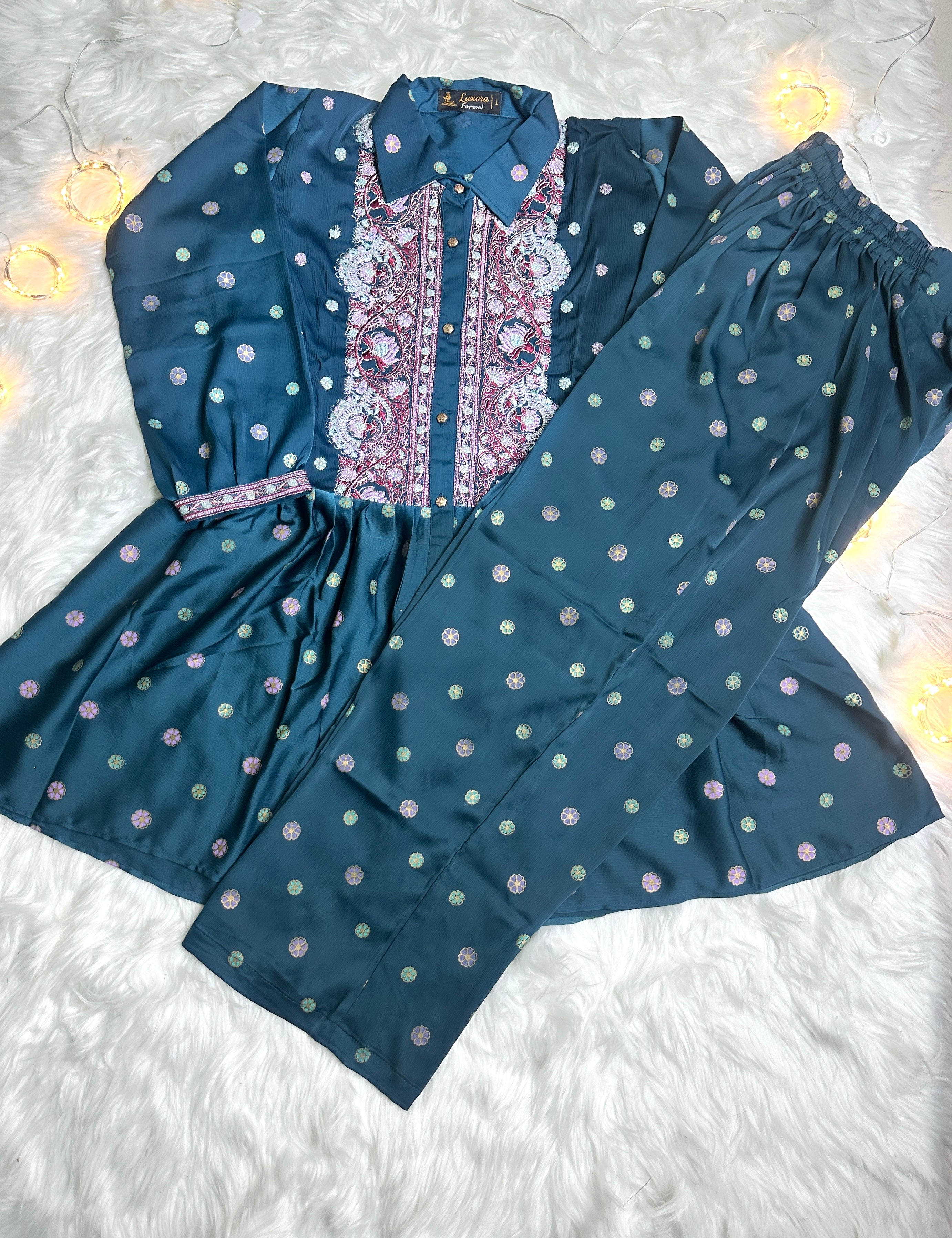 Silk Printed Co-ord Set - Bottle Green