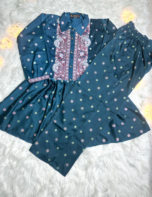 Silk Printed Co-ord Set - Bottle Green